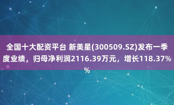 全国十大配资平台 新美星(300509.SZ)发布一季度业绩，归母净利润2116.39万元，增长118.37%